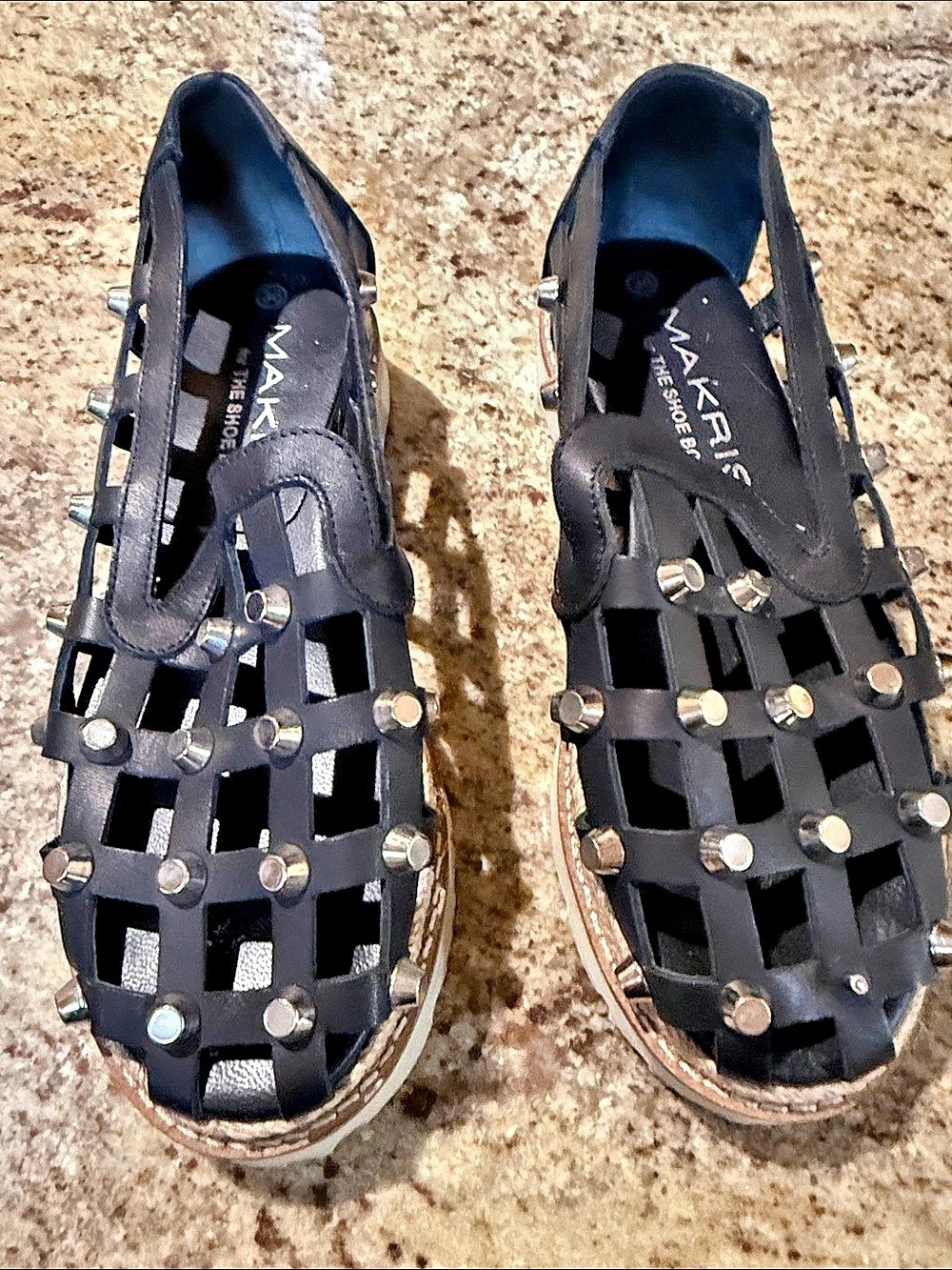 Makris Studded Platform Sandals in Black & White US 6
